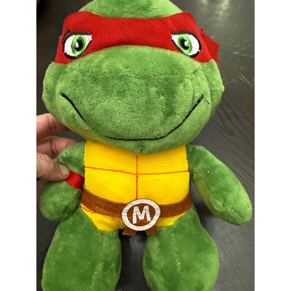 TMNT Michelangelo Plush Stuffed Animal 11‎ Inch Green Turtle Red Mask M Buckle